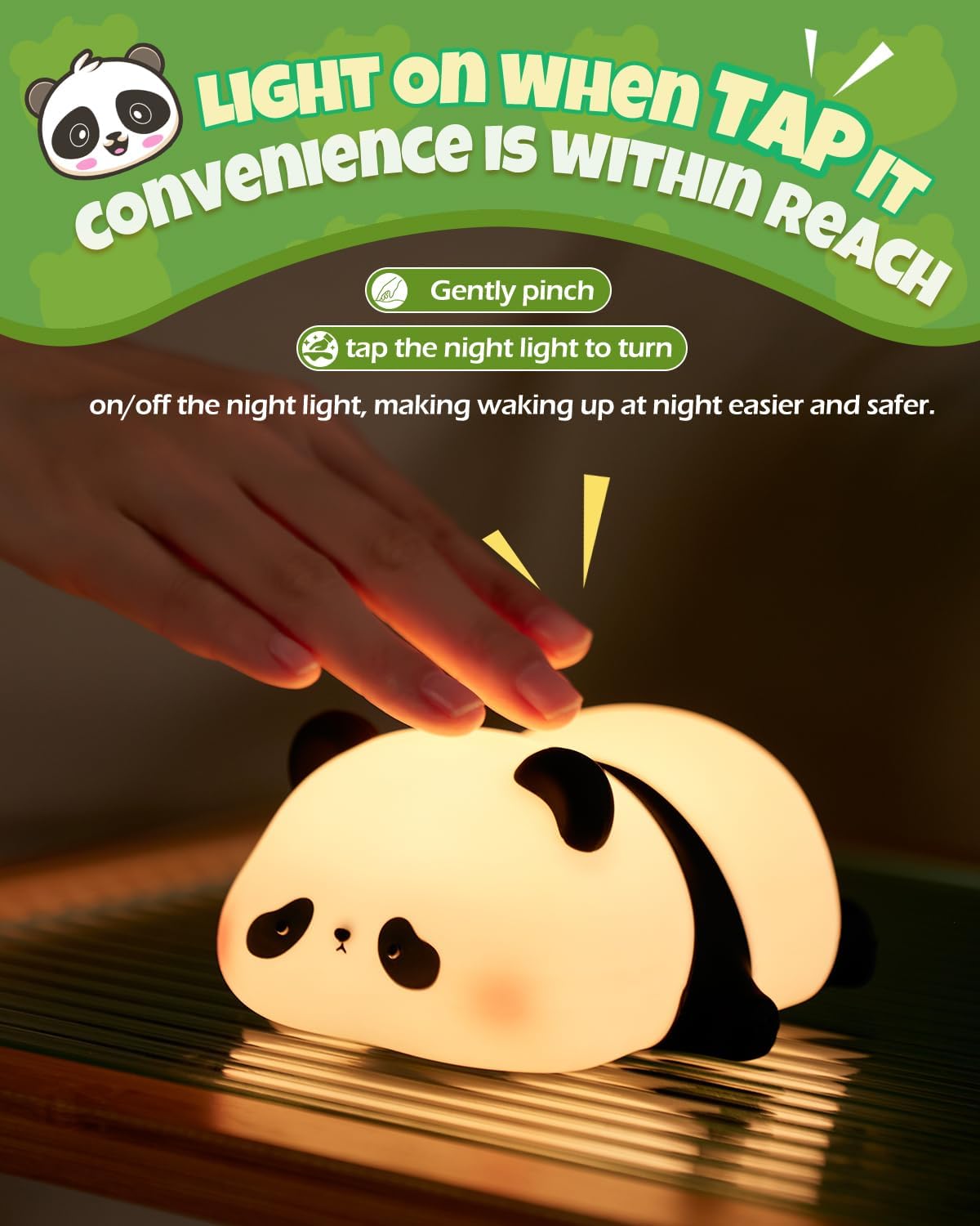 Luz nocturna panda silicona recargable atenuable 3 niveles