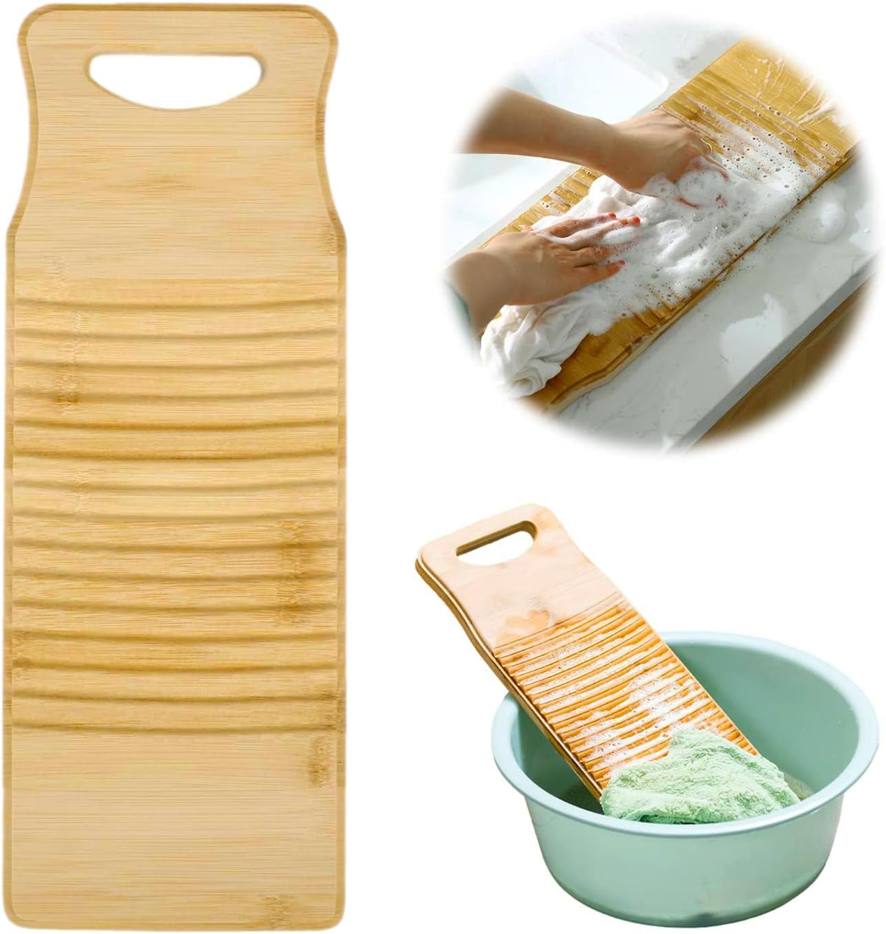Tabla lavado bambú antiderrap 19.7x7.1 con agujero colgar