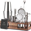 Kit coctelería 15 pzas acero inox soporte madera