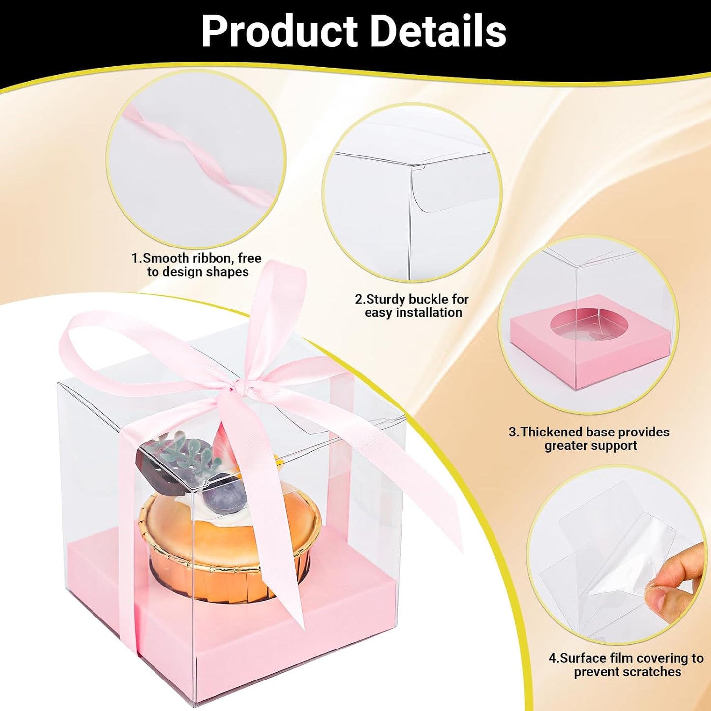 Soporte plástico transparente cupcakes 24uds 3.5" rosa