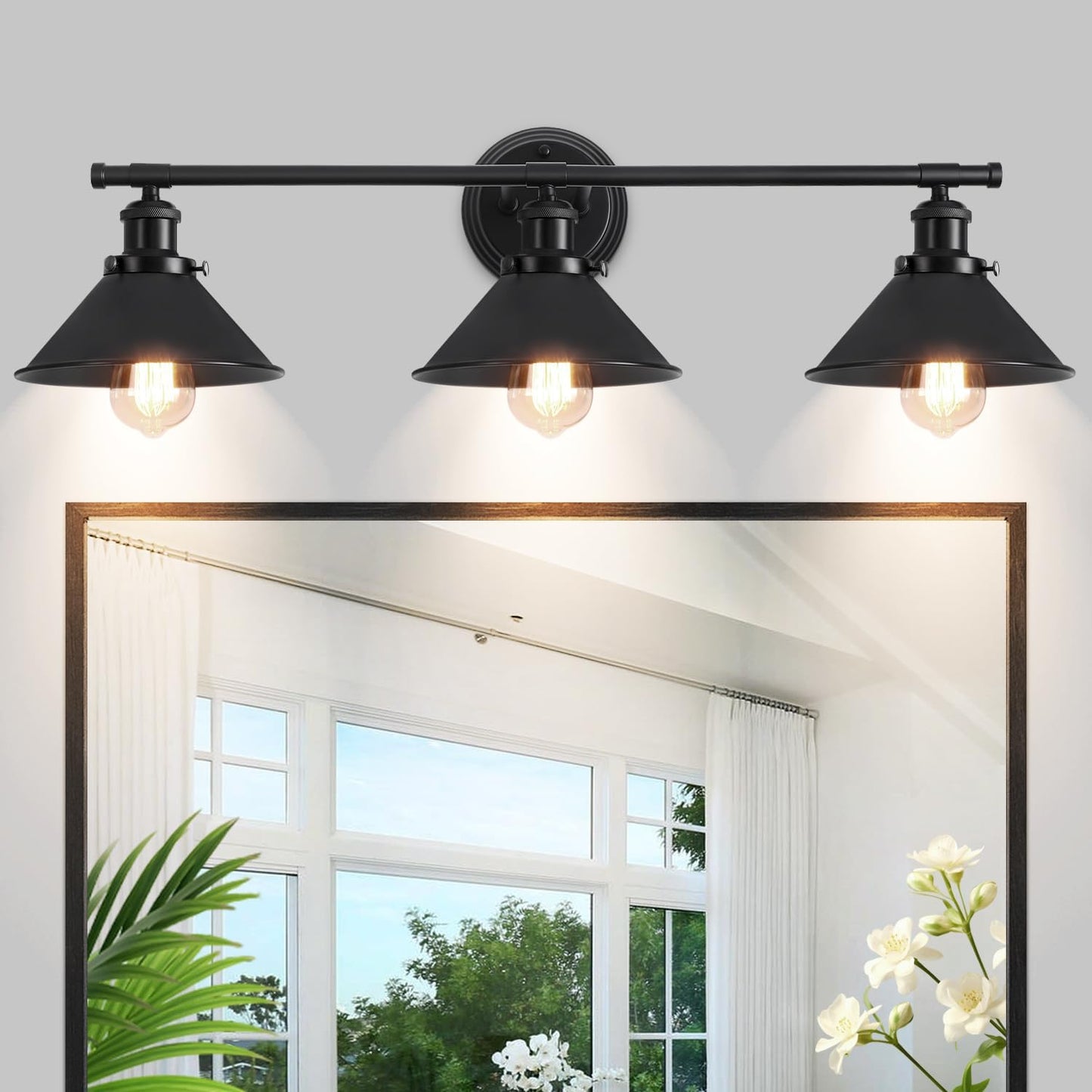 3 Lámparas baño sobre espejo metal negro 31.49pulg