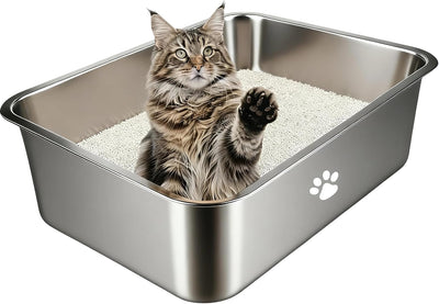 Caja arena acero inox para gatos con herramienta limpieza