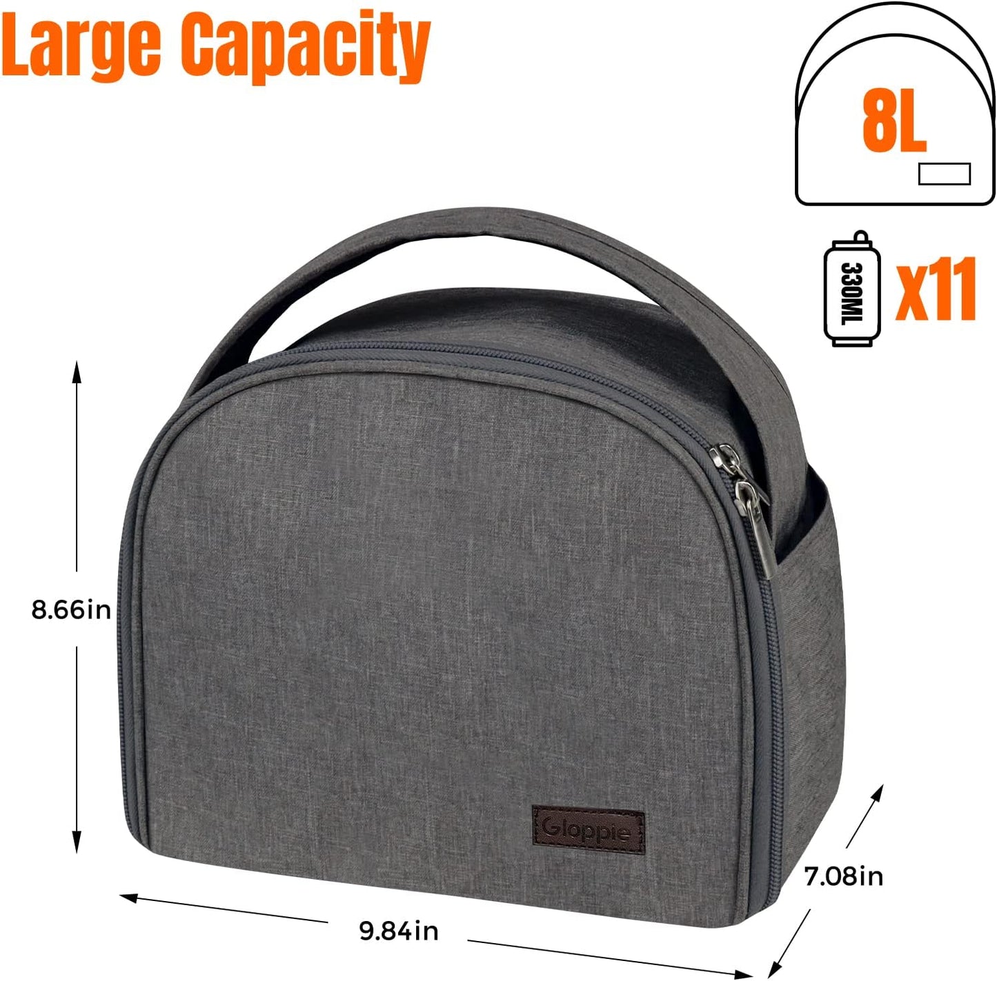 Bolsa almuerzo aislada gris para caja Bento niños y adultos