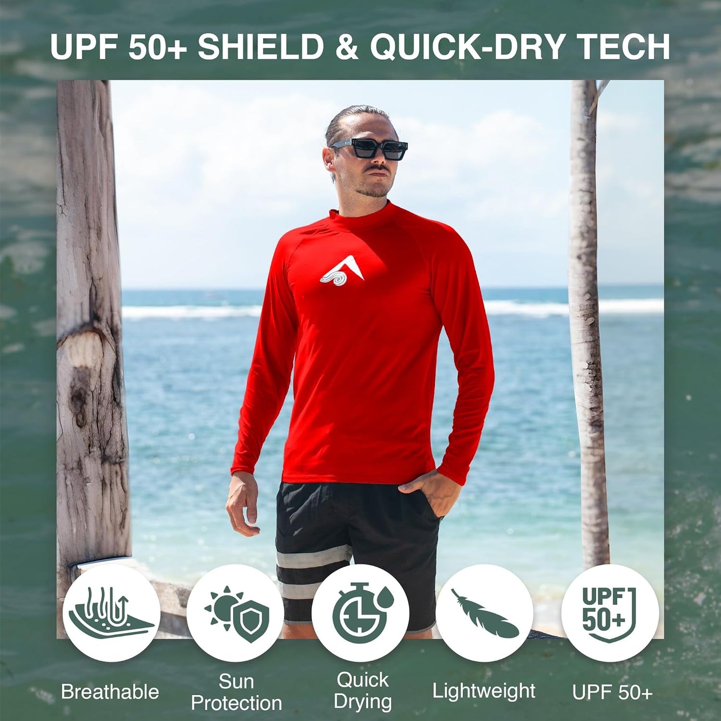 Remera lycra UPF 50 manga larga para natación hombre