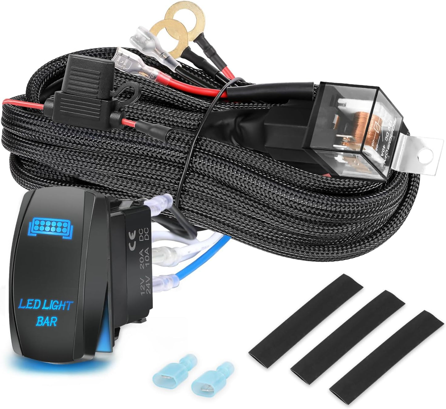 Arnés cable LED 16.4" kit nailon 12V 40A fusible interruptor