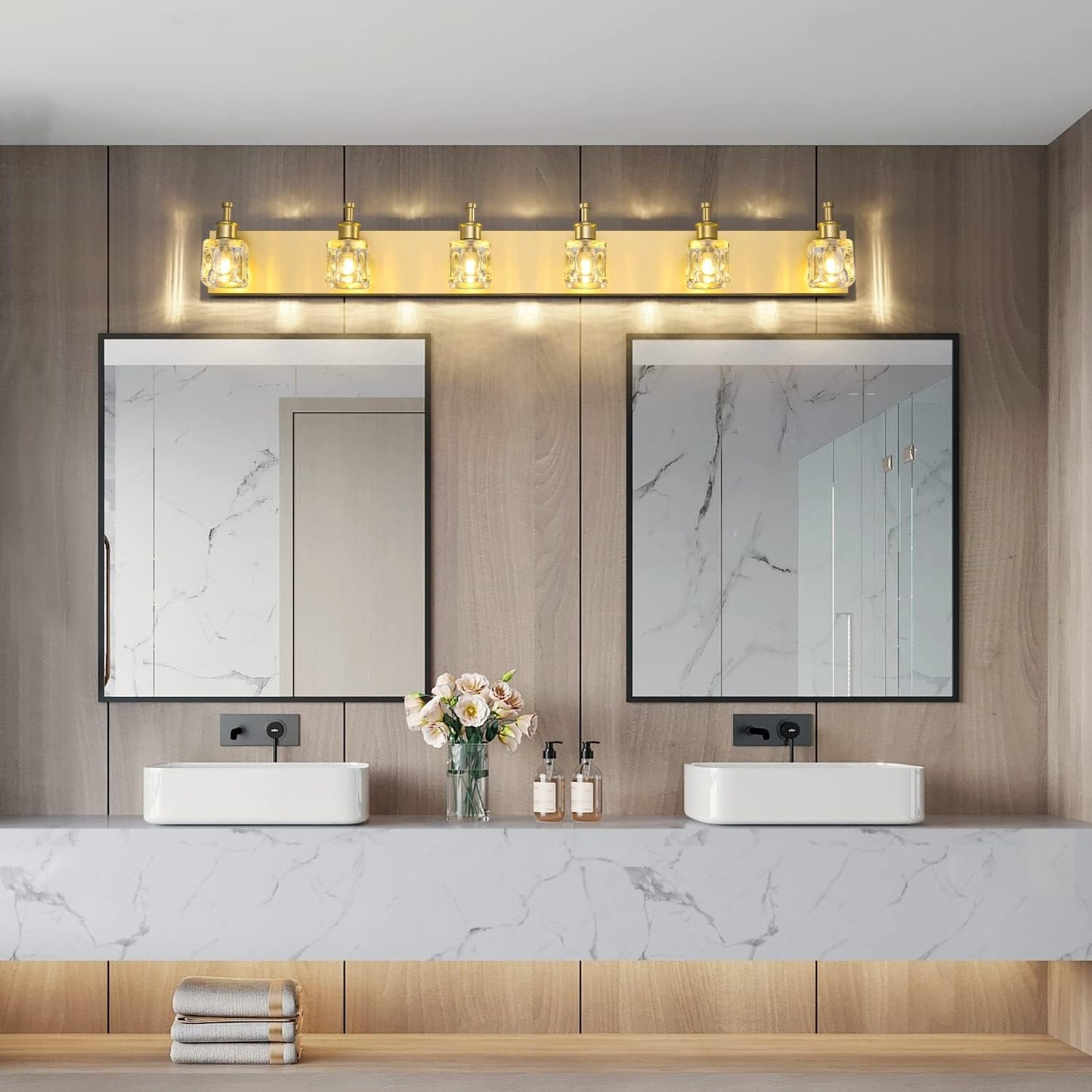 6 Luces modernas de baño en cristal dorado