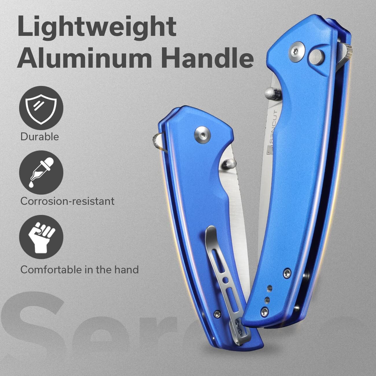 Navaja plegable EDC con bloqueo botón mango aluminio hoja D2