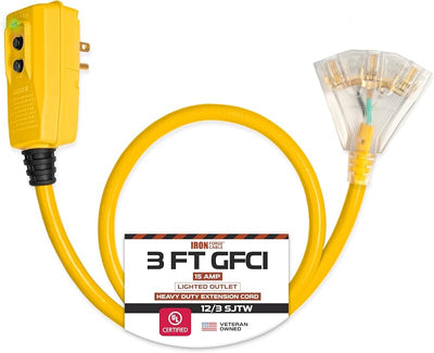 Cable extensión GFIC iluminado 3 pies 3 tomas amarillo