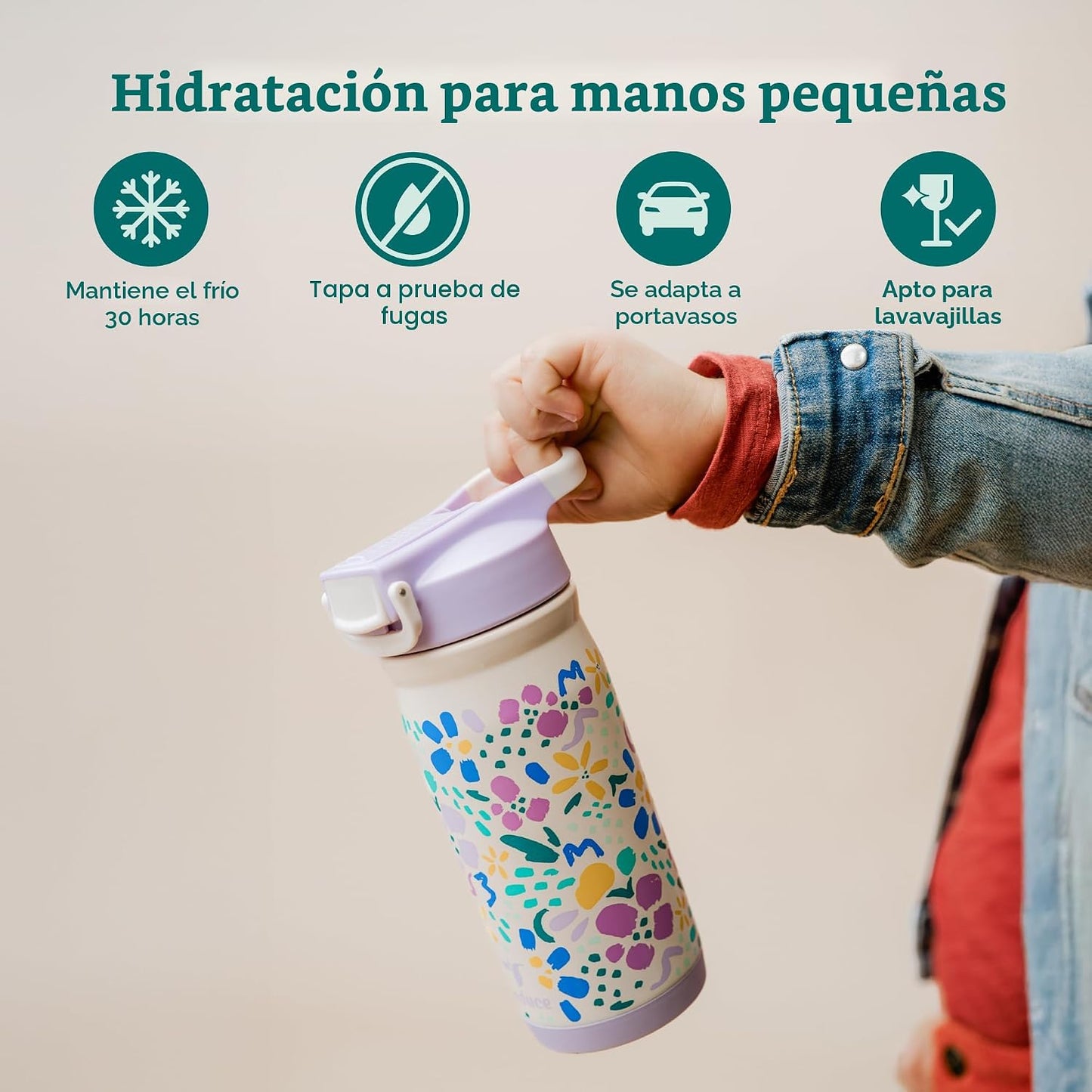 Botella agua acero inox 14oz con pajilla para niños