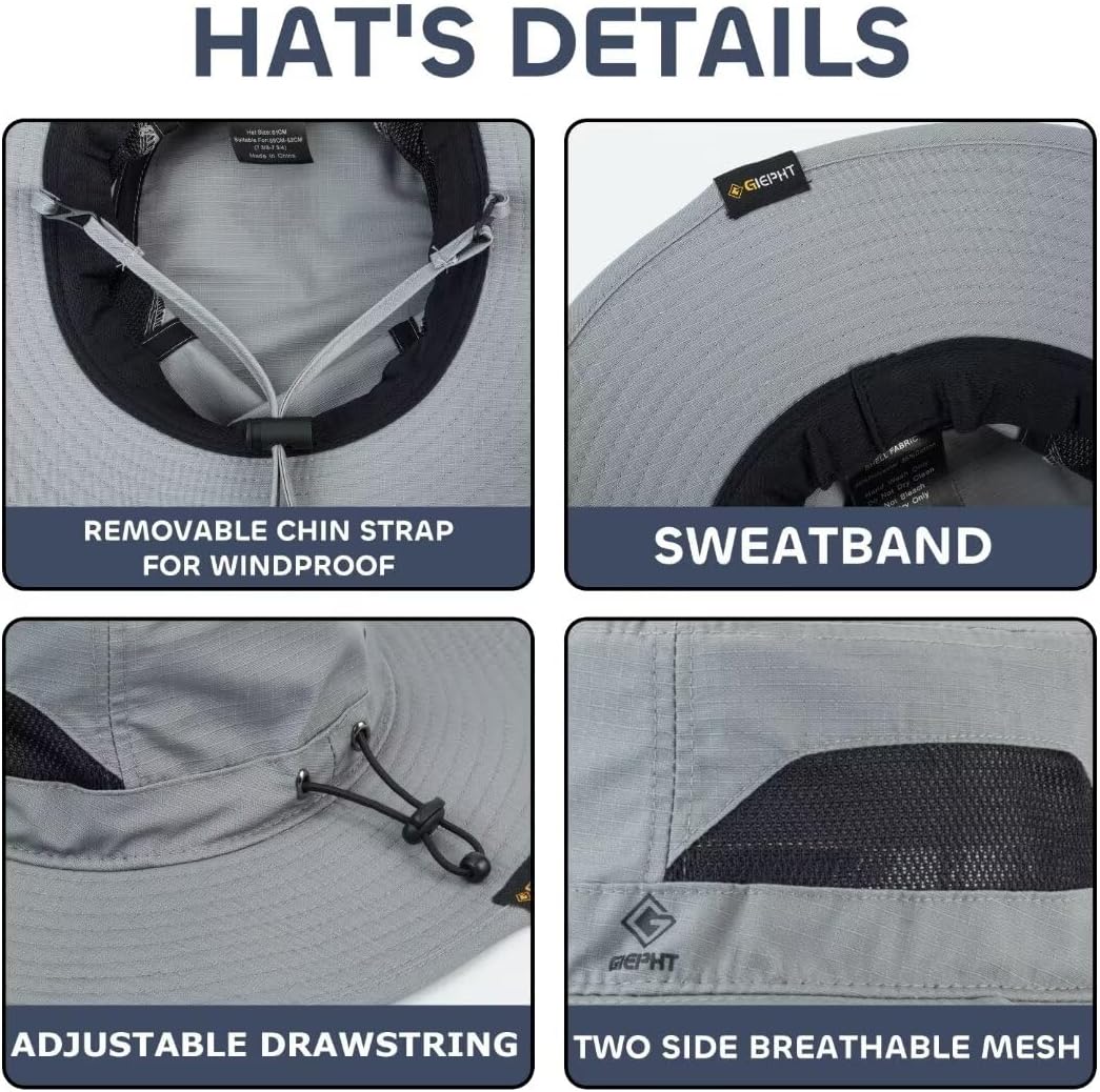 Sombrero pesca ala ancha UV SPF para hombre grande