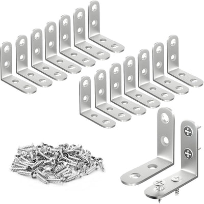 Soporte L acero inox 1.57x1.57pulg 16 pzas para muebles estantes