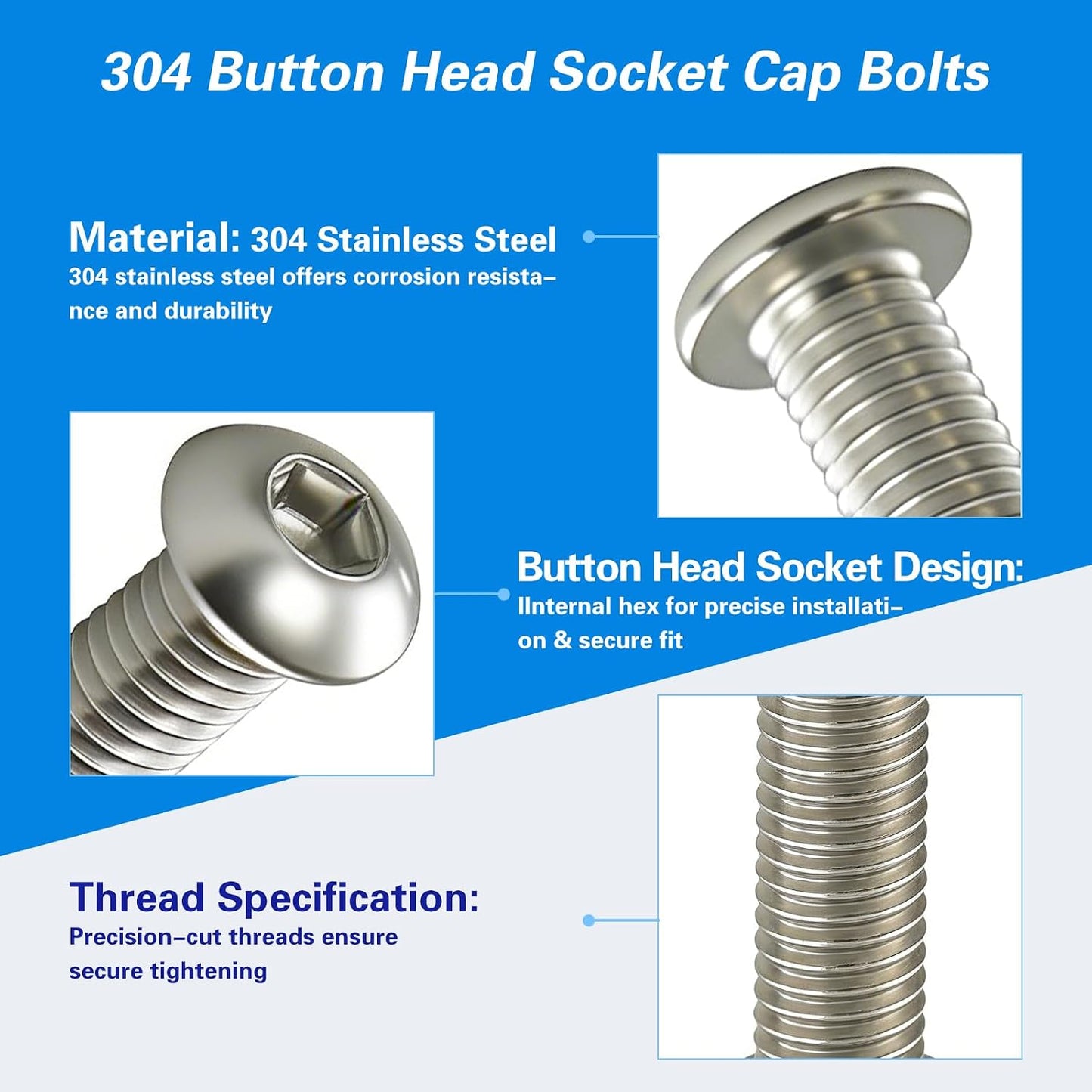 Tornillos cabeza botón M8x1.0 acero inox 304 A2-70 10 pzas