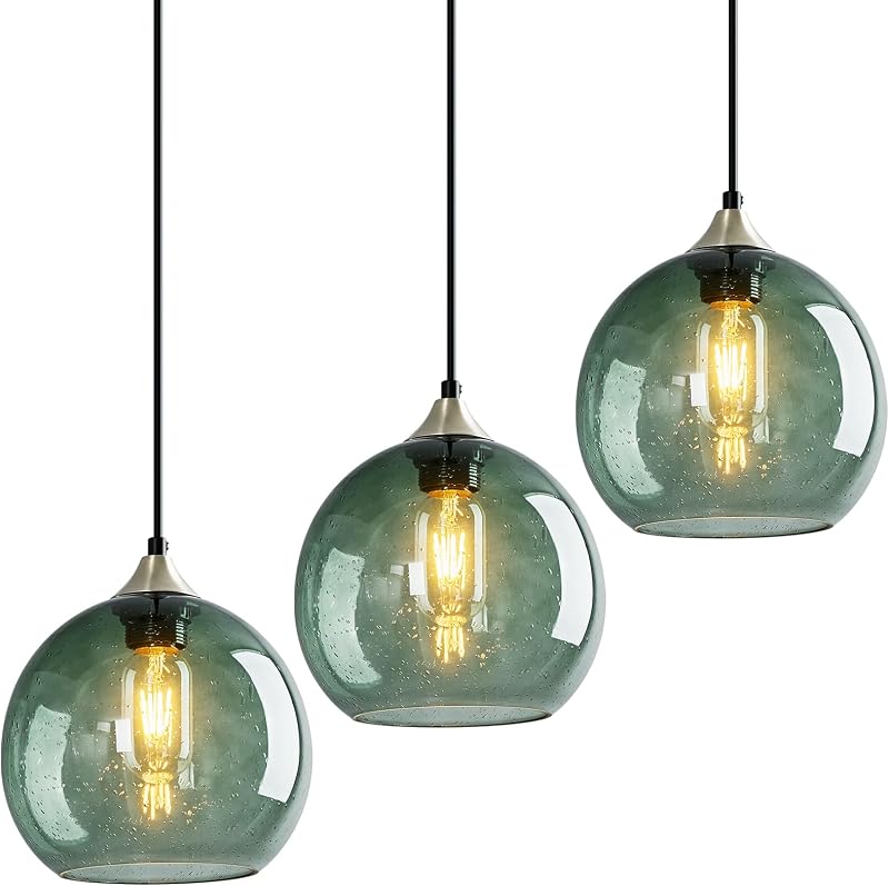 Luminarias colgantes globo vidrio gris y verde para cocina