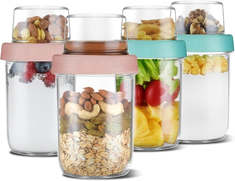 Recipientes vidrio avena 4oz y 16oz con tapas