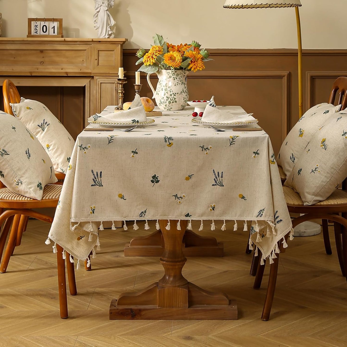 Mantel lino bordado vintage margaritas 54x102