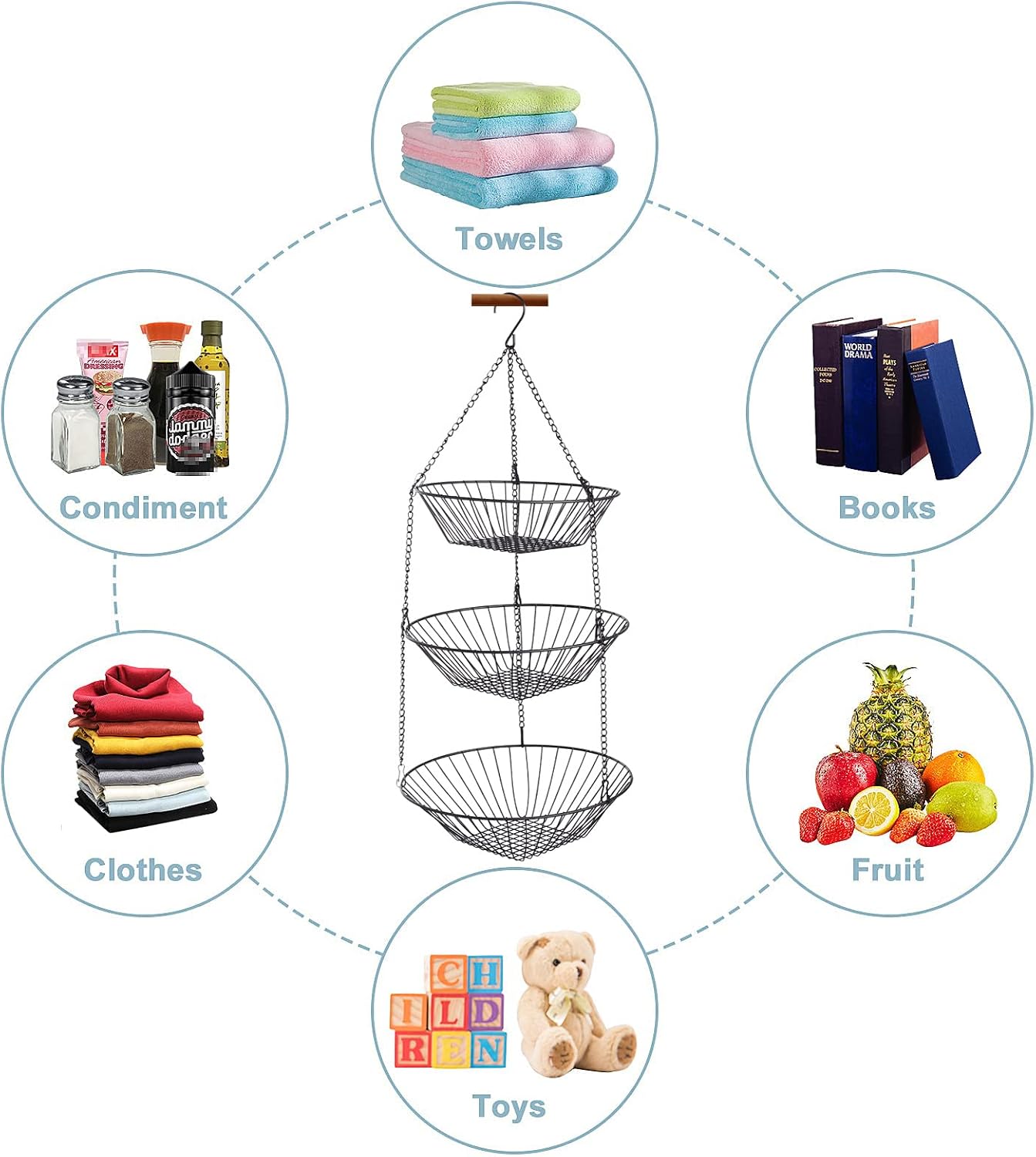 Cesta colgante 3 niveles para cocina baño y jardín