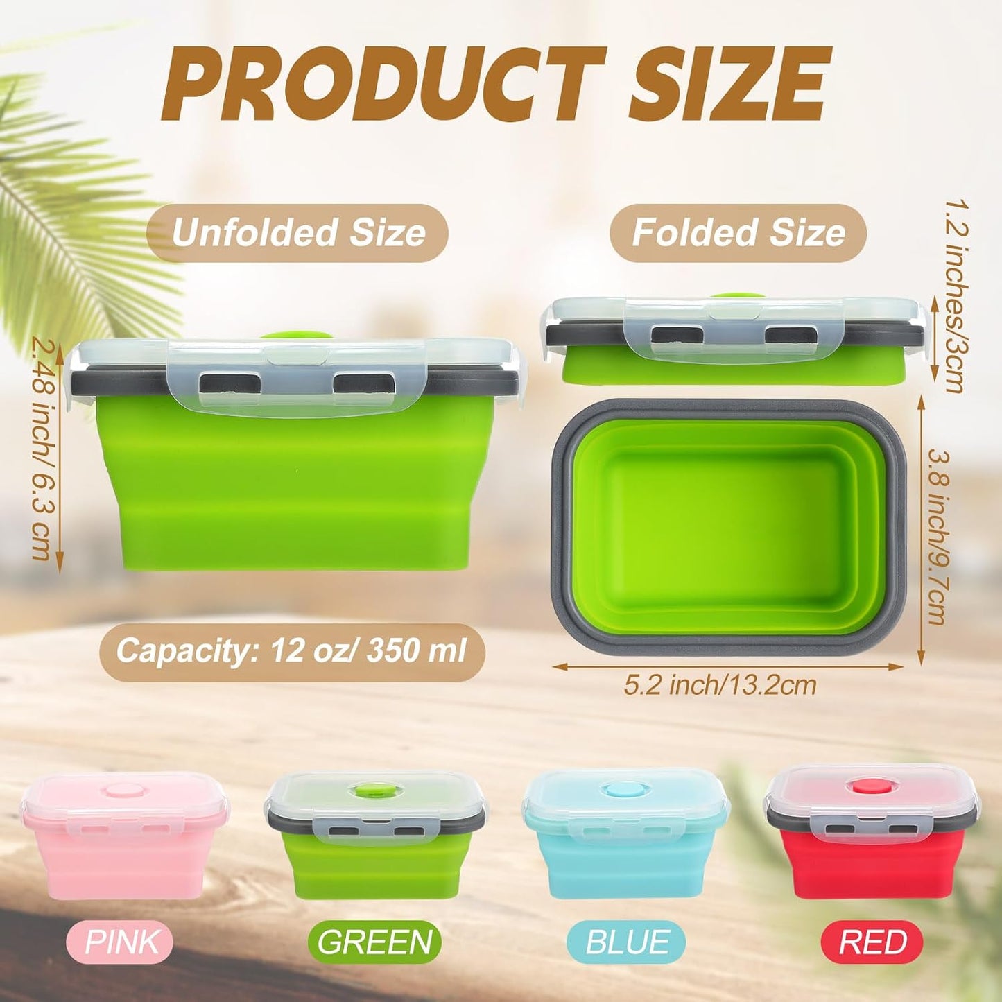 4 Cuencos Silicona 12oz Plegables con Tapas para Viaje