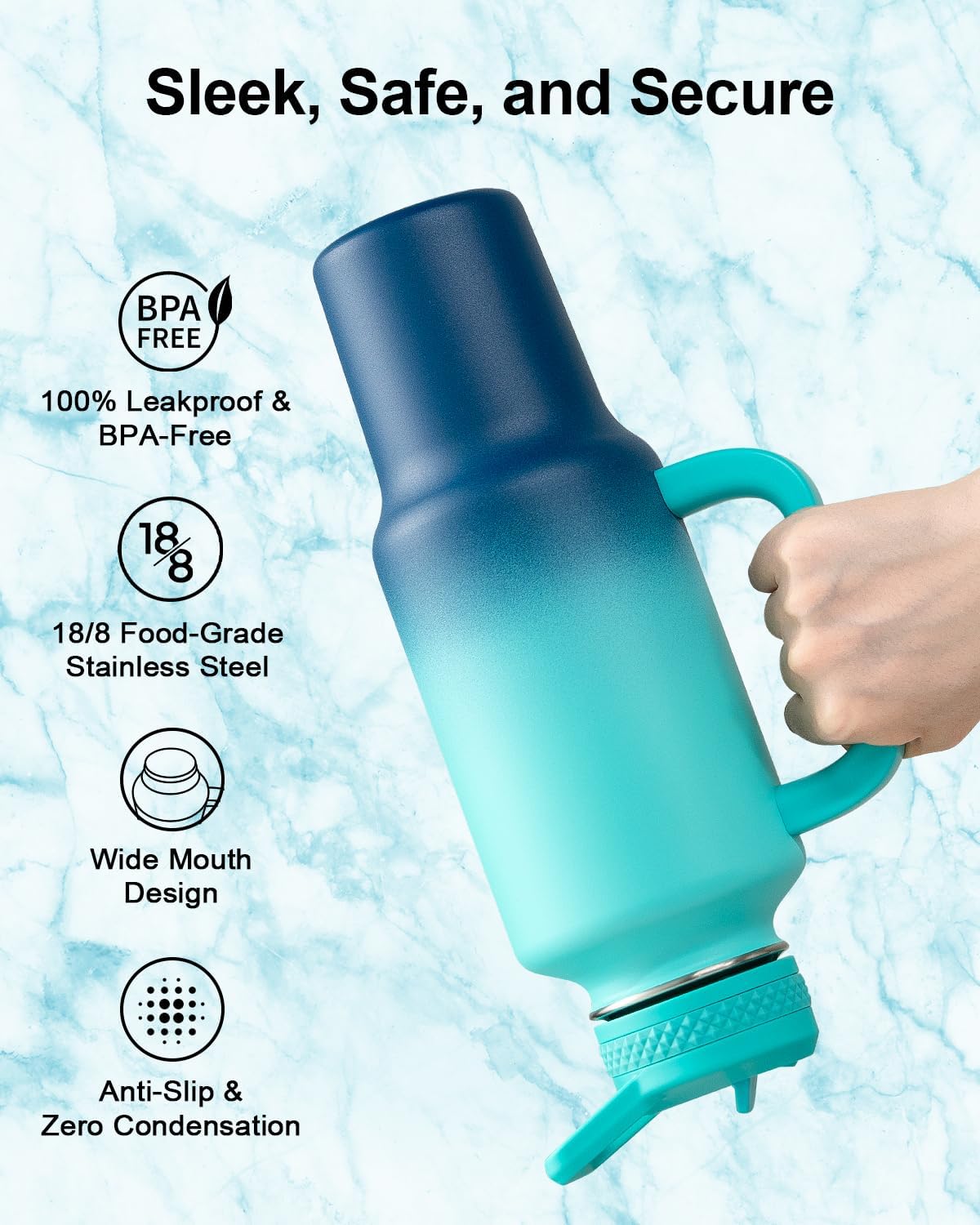 Botella agua acero inox 40oz soporte automóvil asa
