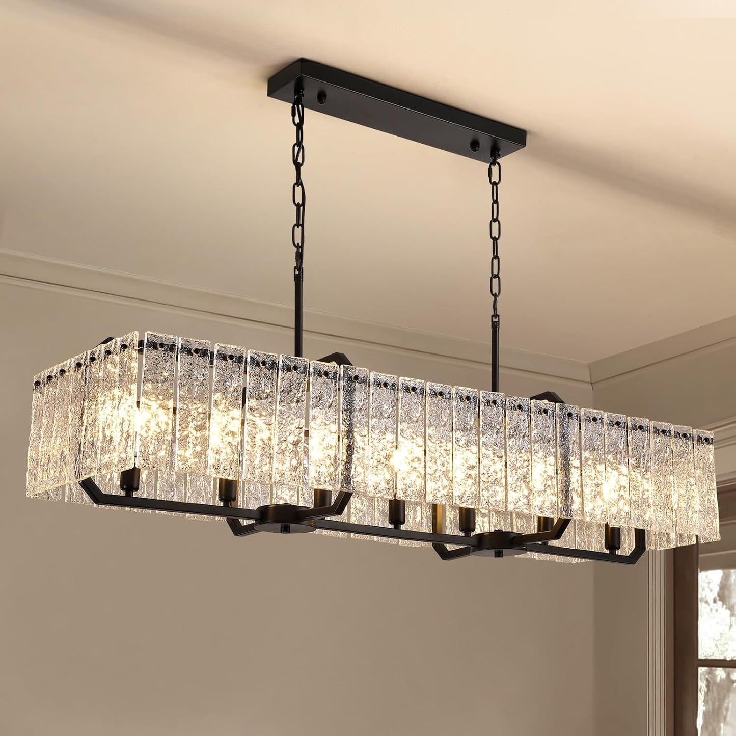 Candelabro rectangular cristal negro 47pulg para isla cocina