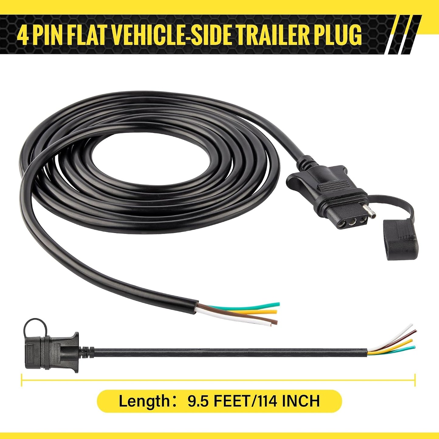 Arnés cableado remolque 4 pines 9.5ft cobre 18AWG cubierta