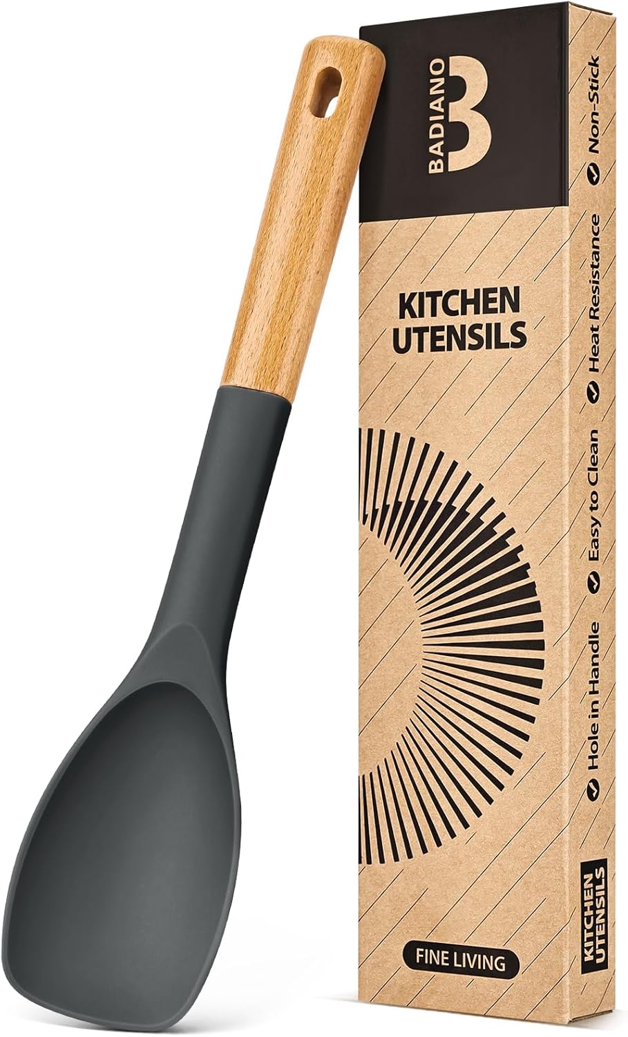 Espátula silicona antiadherente con mango madera gris