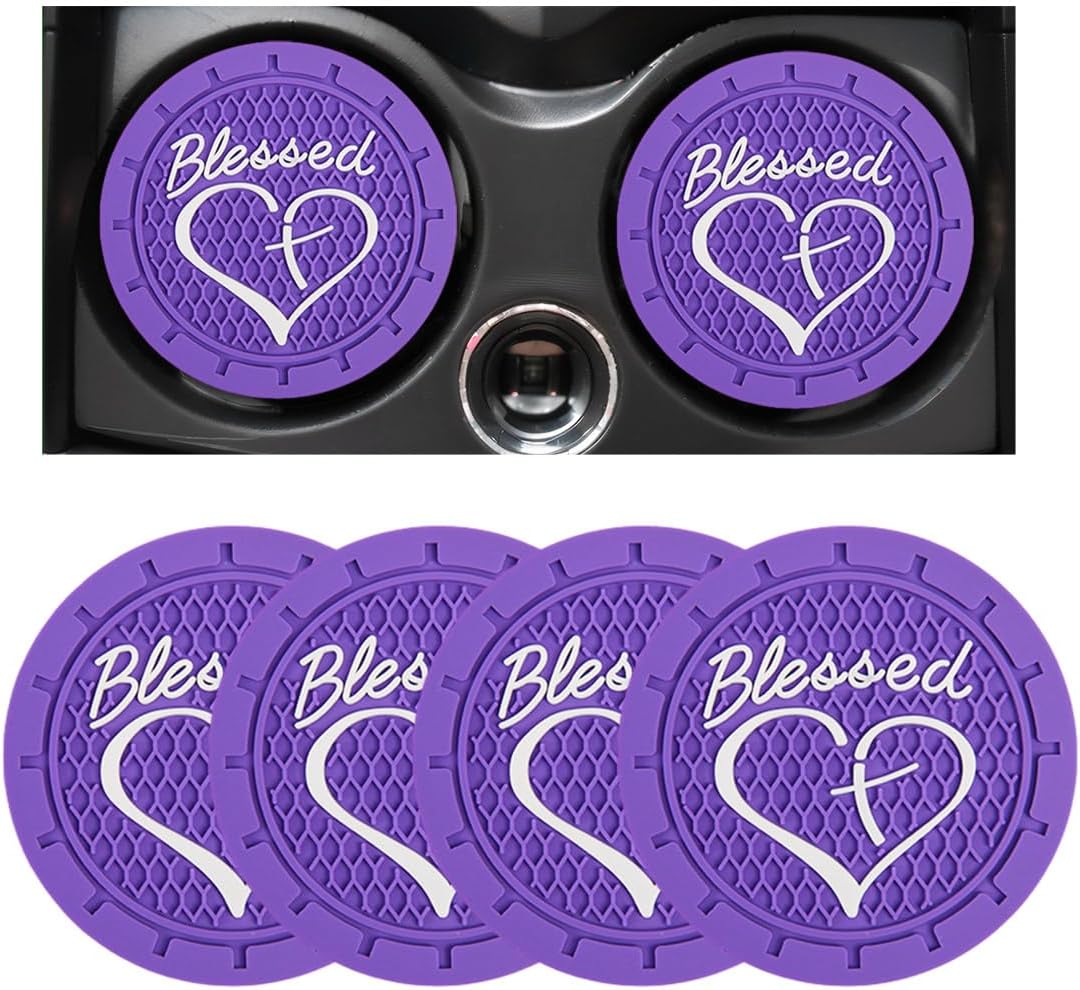 4 Posavasos PVC antideslizante para automóvil con cruz y corazón
