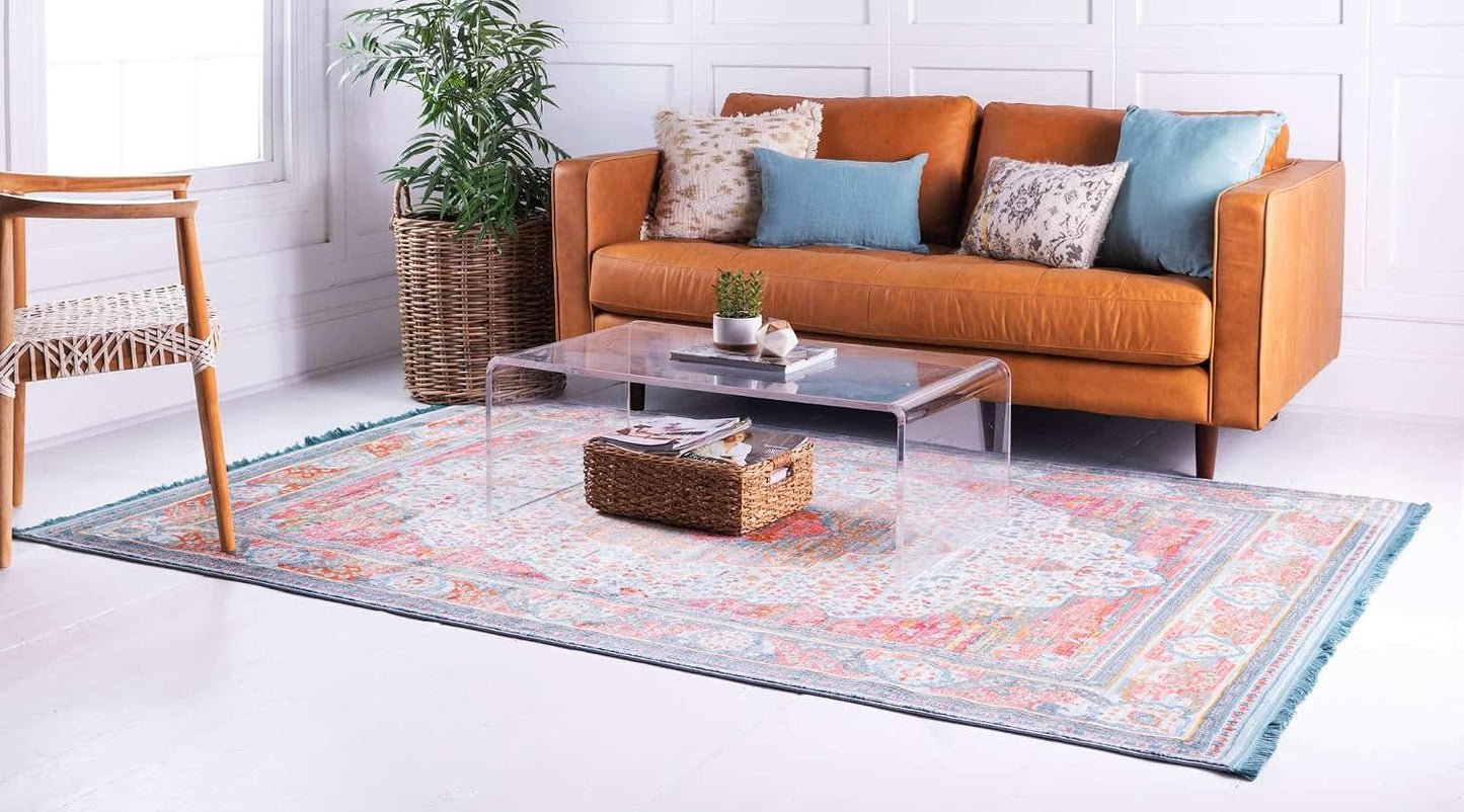 Alfombra malecón 2'2"x3'1" rectangular azul/naranja