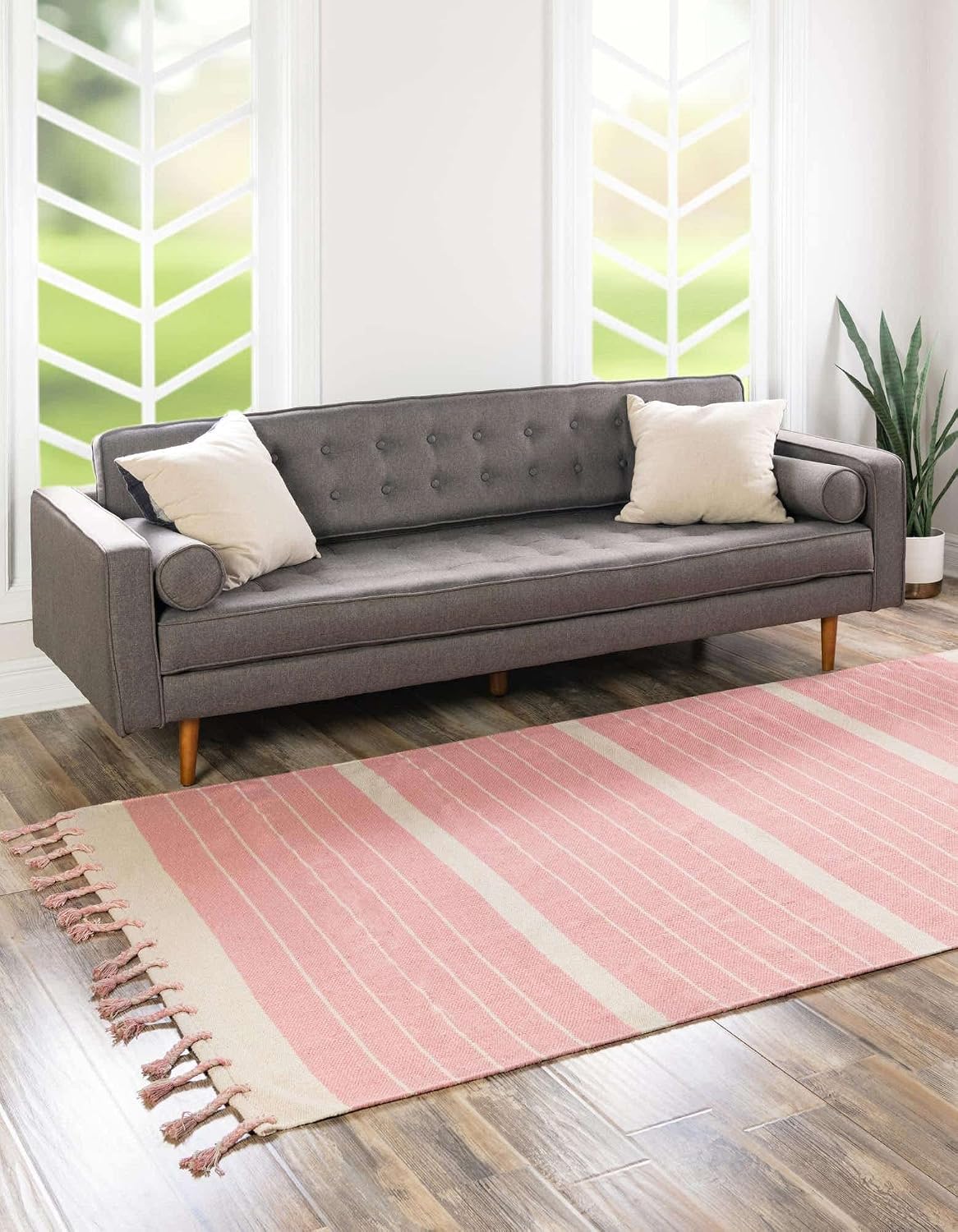 Alfombra área Sophie 2x3" rectangular rosa y blanco