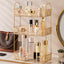 Organiz. baño 3 niveles para maquillaje y perfume dorado