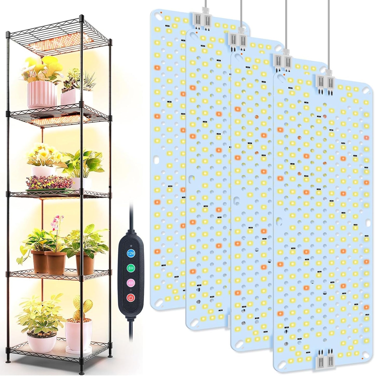Luces cultivo 4 paneles LED para plantas con temporizador
