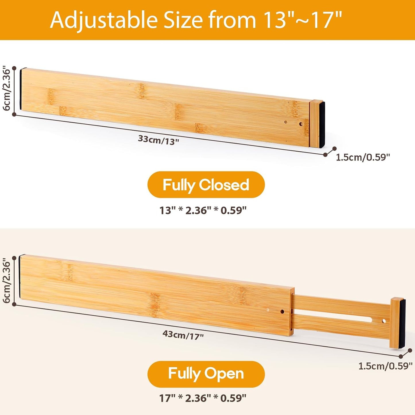 Separadores cajones bambú ajustables 13-17" set 4
