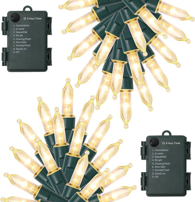 2 Luces Navidad Exteriores 50 LED 16ft Impermeables