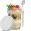 3 Frascos Vidrio Avena Nocturna con Tapas y Cucharas 16oz