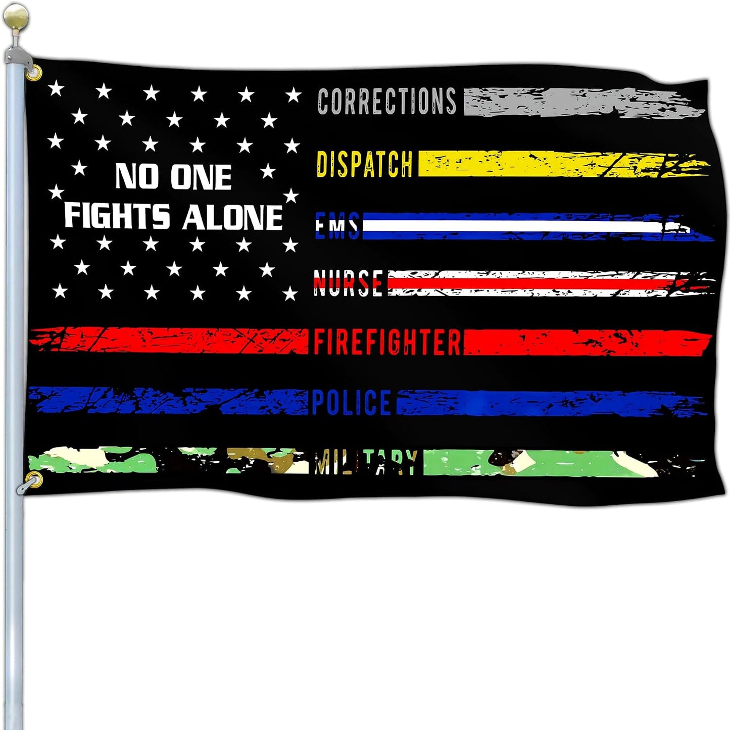 Bandera EE.UU. texto inglés 3x5 para socorristas bomberos