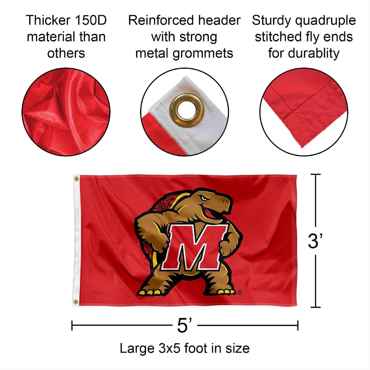 Bandera universitaria grande Terrapins Maryland