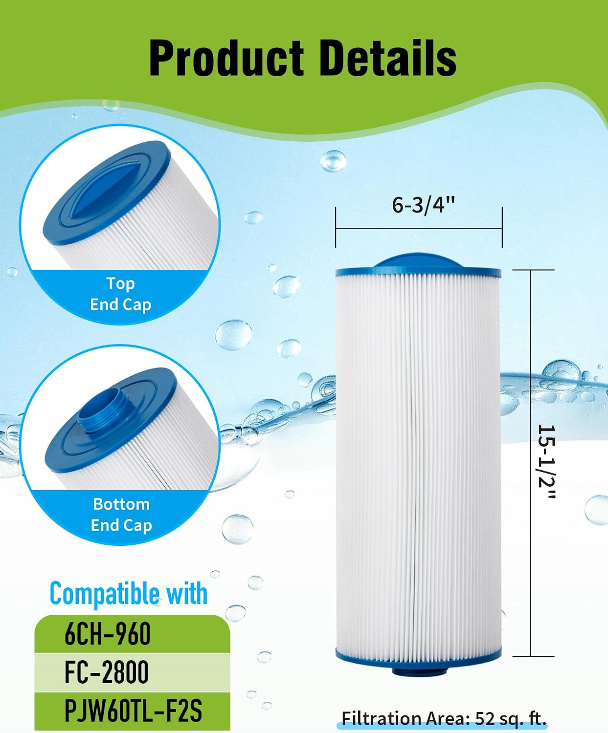 Cartucho filtro spa 15.5x6.75" para Unicel J-300 J-400