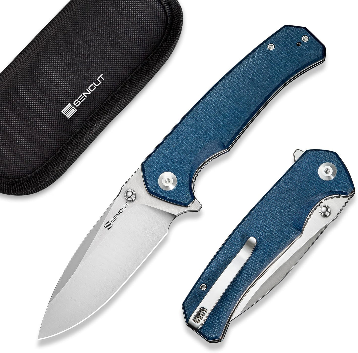 Cuchillo plegable 3.79" hoja 9Cr18MoV mango micarta azul