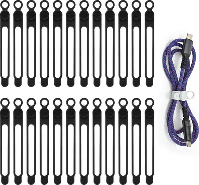 Organiz. cables silicona reutilizable 24uds negro
