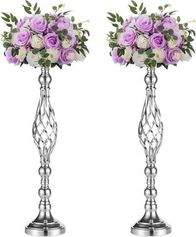 2 Pzas Soportes Florales Plateado para Bodas y Eventos