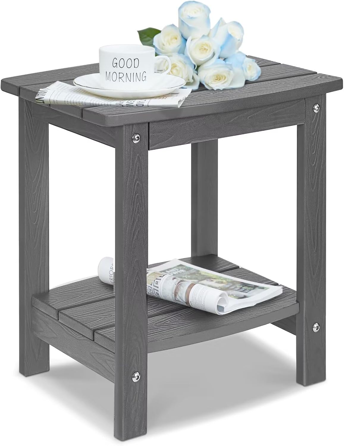 Mesa auxiliar Adirondack cuadrada impermeable gris oscuro