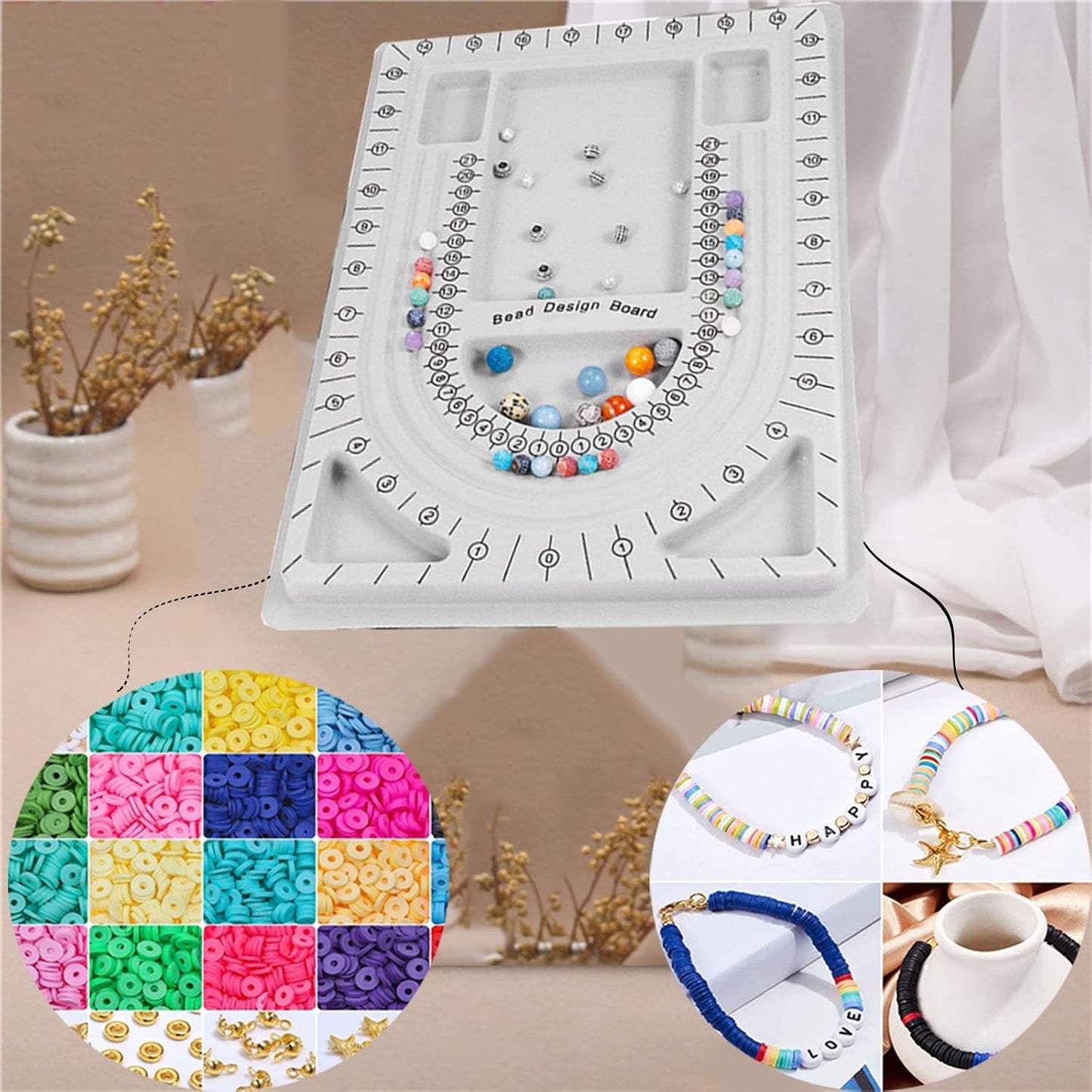 4 Pzas Placas Collar Cuerda con Cuentas Bandeja Medición