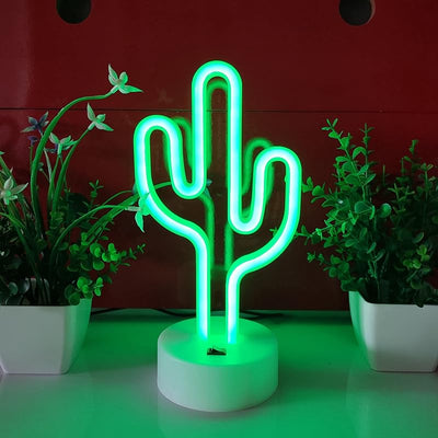 Letrero neón USB o 3 pilas AA decoración pared LED cactus