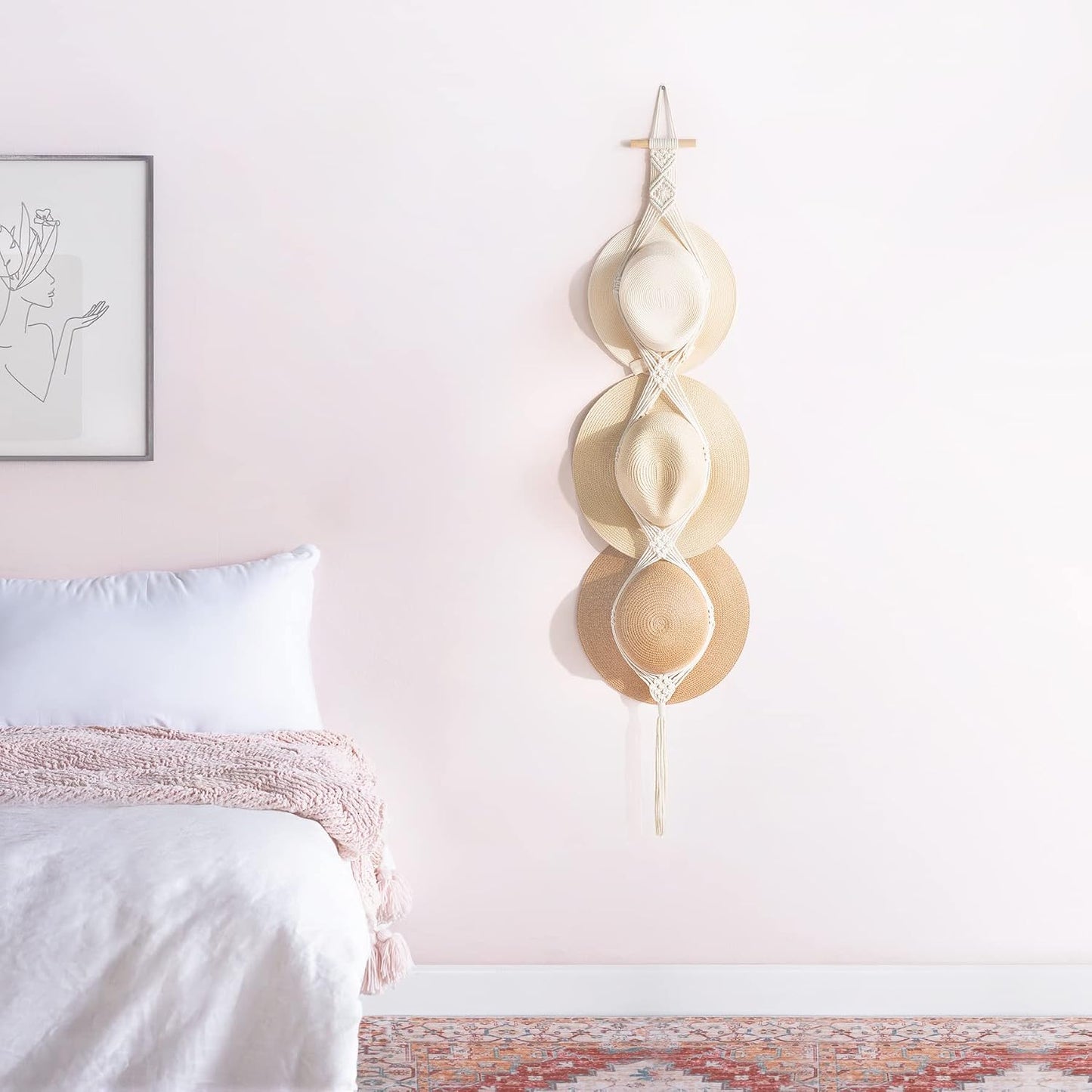 Perchero sombreros macramé para pared soporte boho