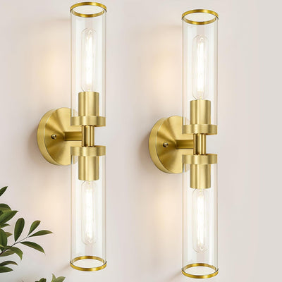 2 Apliques Dorado Cepillado Vidrio Transparente para Baño