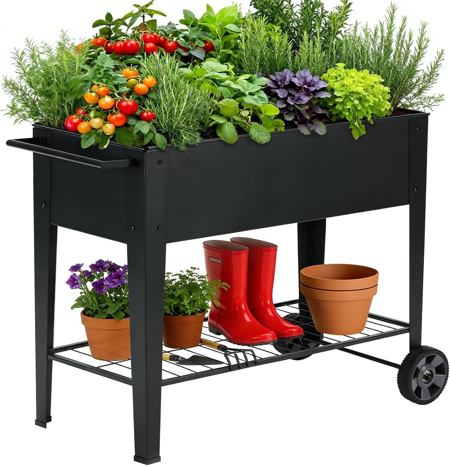 Jardinera elevada con ruedas para patio y jardín