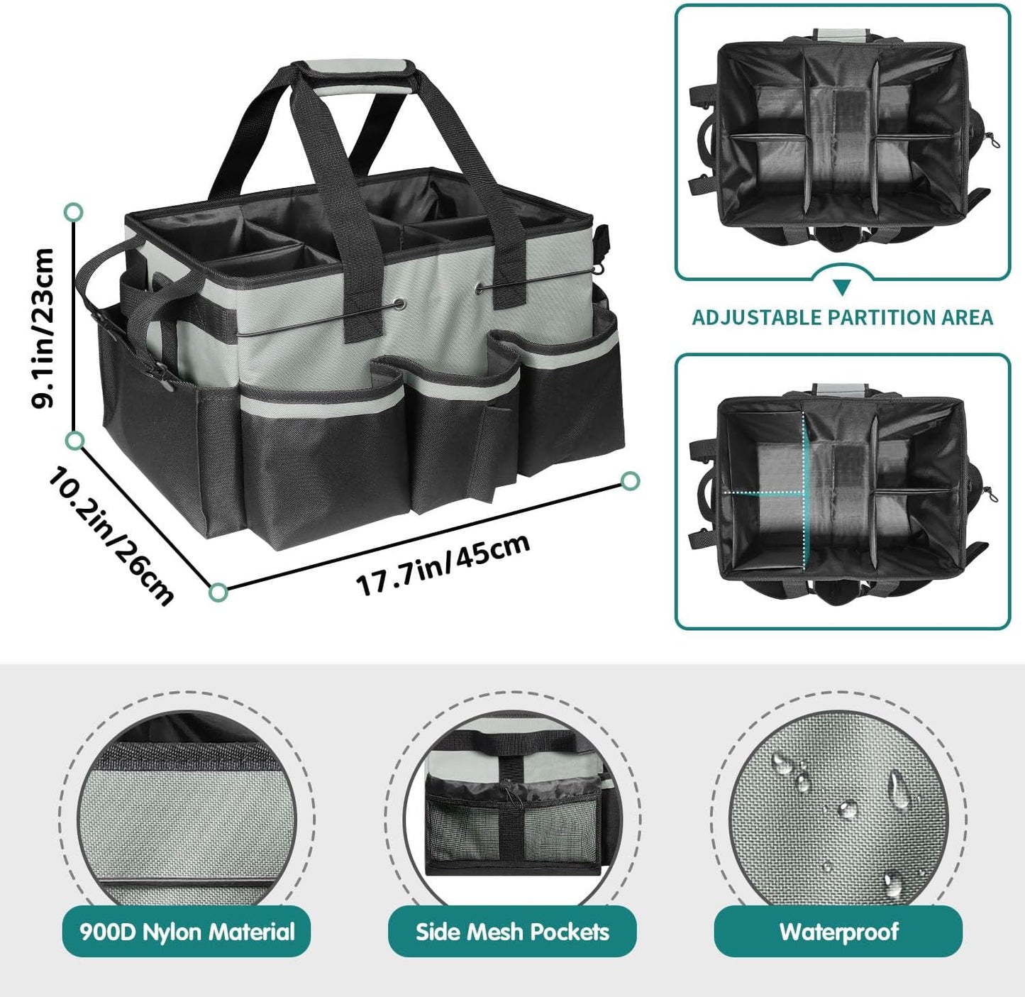 Bolsa limpieza con divisor plegable asas correa gris