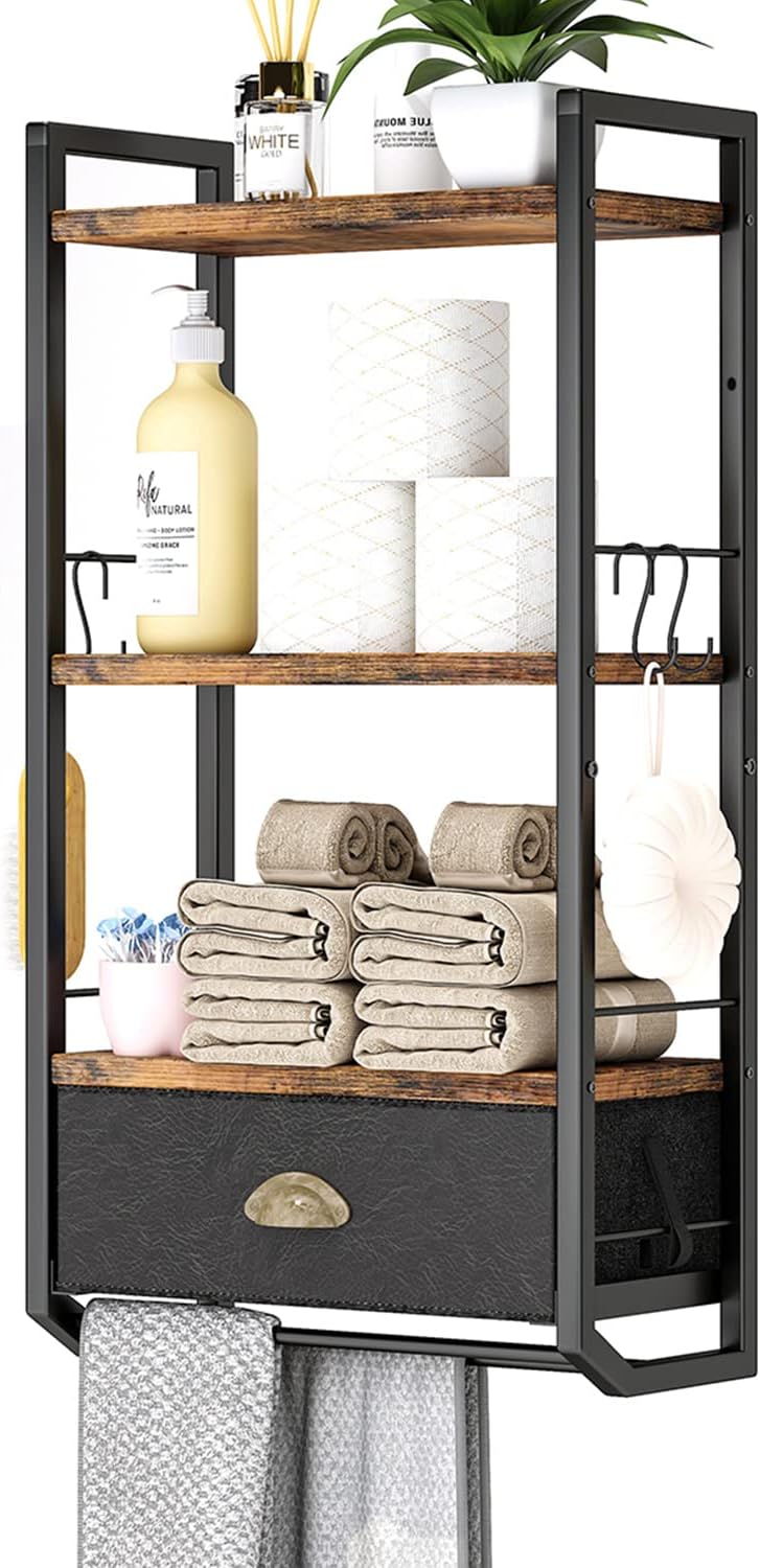 Organizador baño pared estante toallas 3 niveles rústico negro