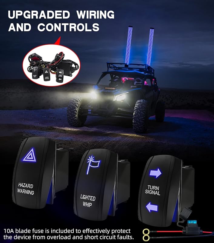 2 Luces Látigo Grasa 2ft ATV UTV RGB Control Remoto