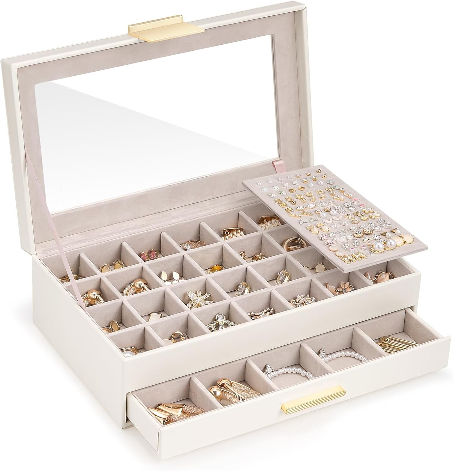 Caja organizadora pendientes joyería mujer 2 niveles blanco