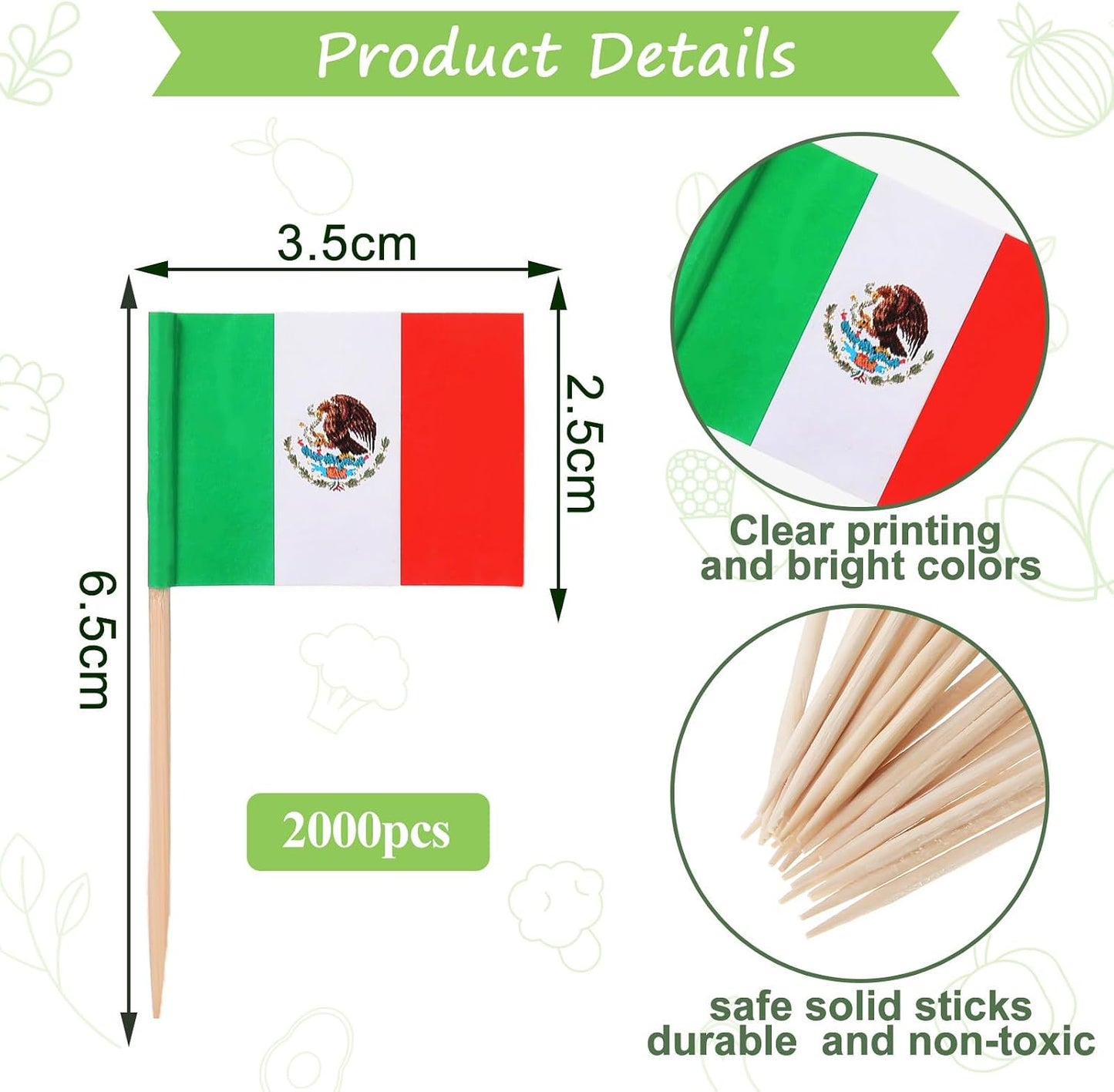 2000 palillos bandera mexicana para cupcakes fiesta